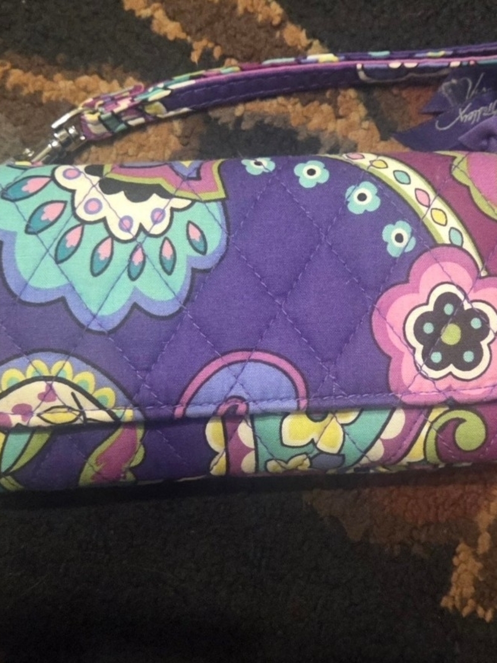 Vera Bradley Purple Quilted Floral Paisley Wristlet